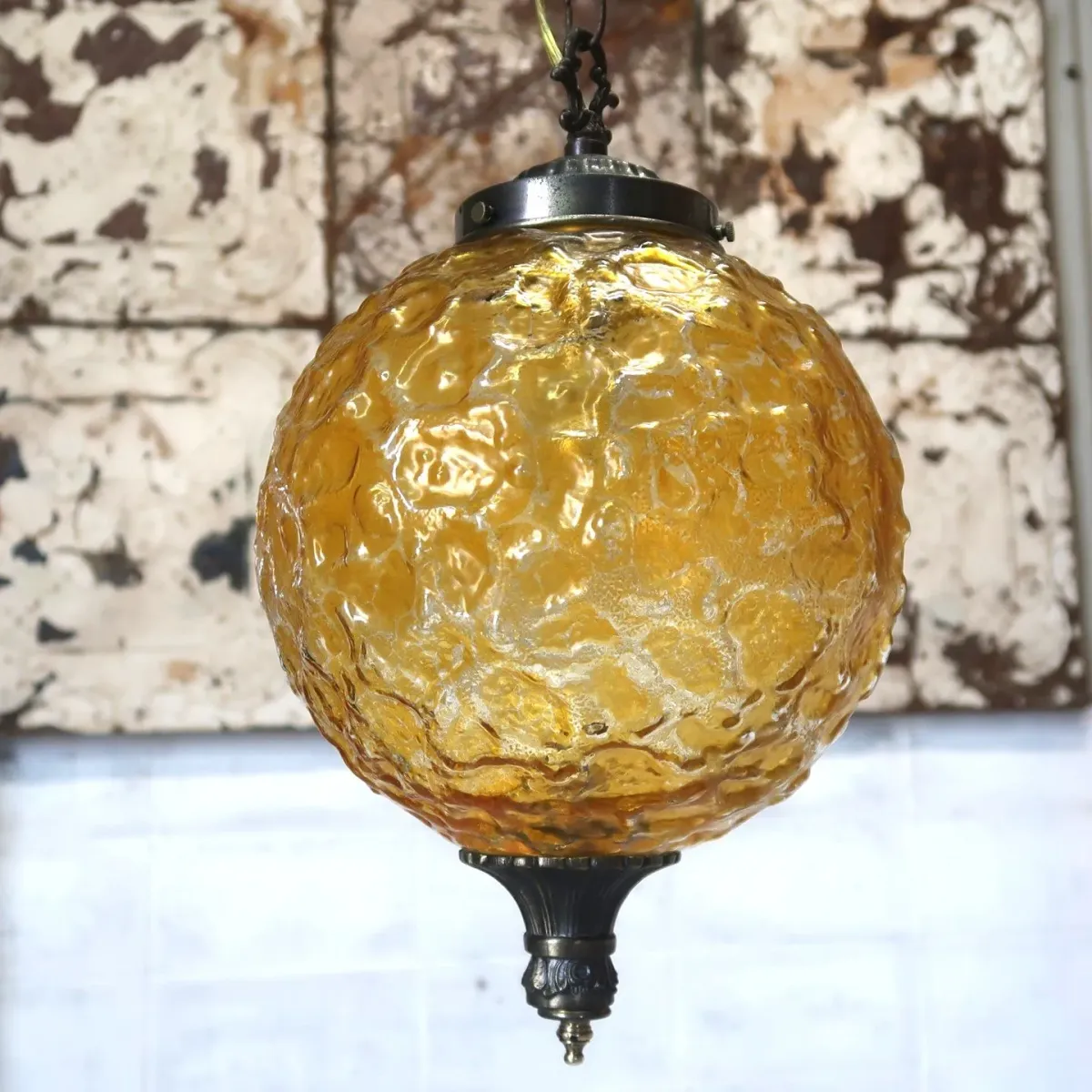 アンティーク アンバーガラス ペンダントランプ