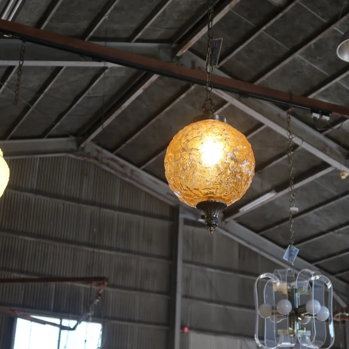 アンティーク アンバーガラス ペンダントランプ