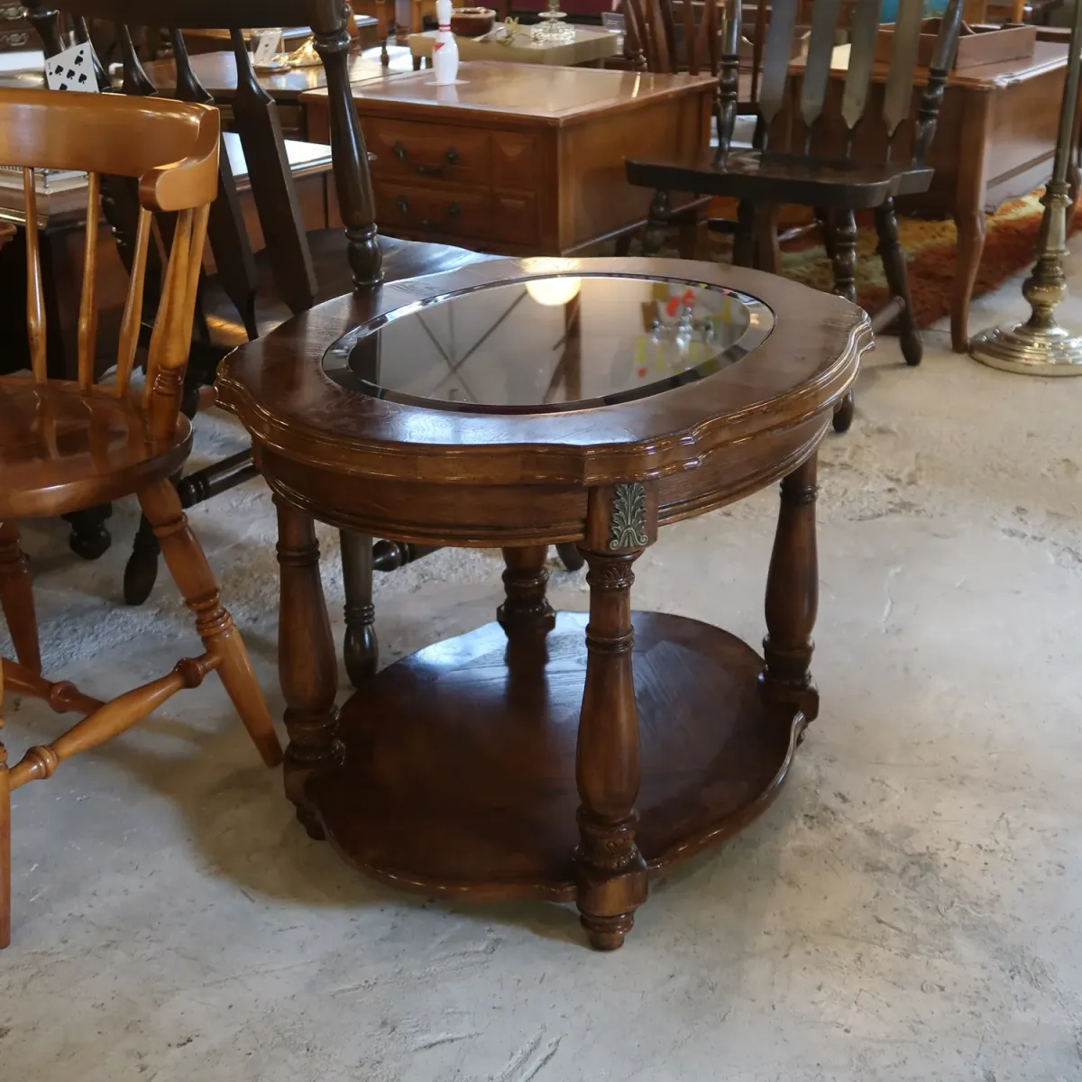 アンティーク ガラストップ サイドテーブル