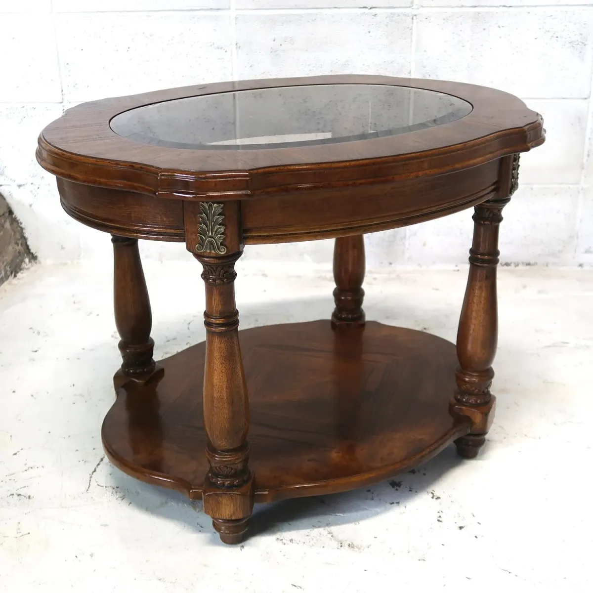 アンティーク ガラストップ サイドテーブル