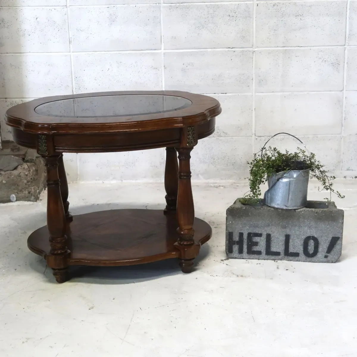 アンティーク ガラストップ サイドテーブル