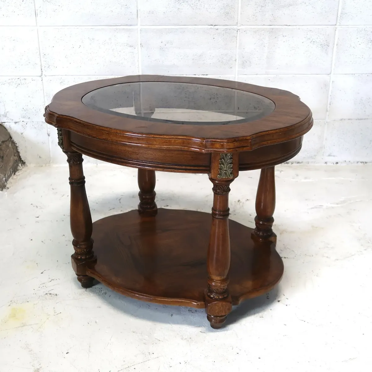 アンティーク ガラストップ サイドテーブル