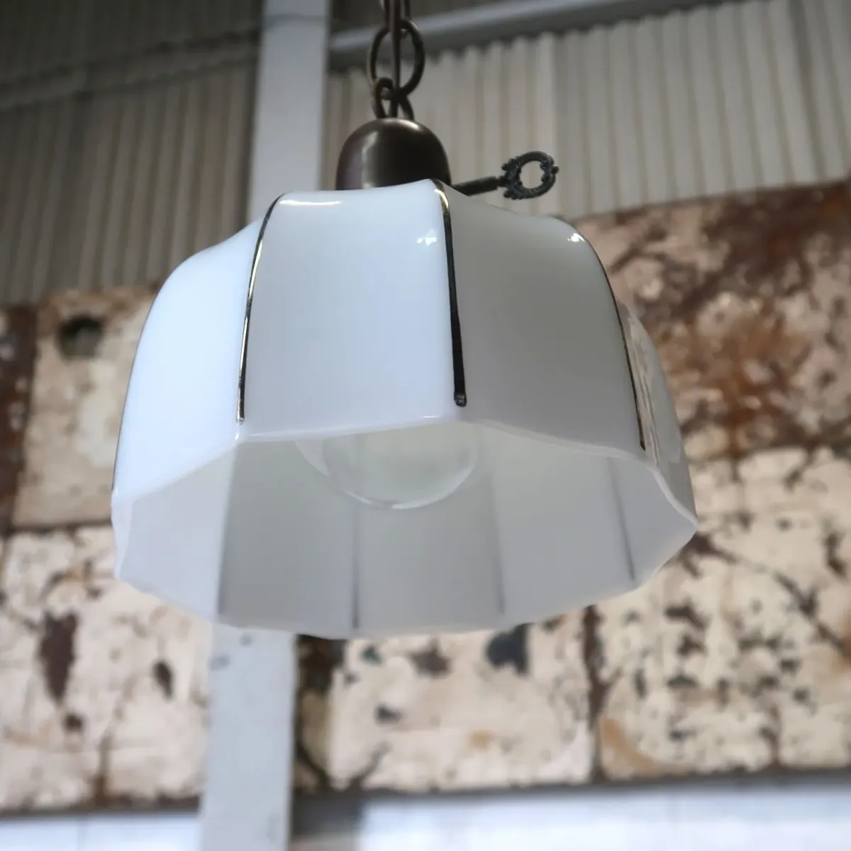 アンティーク ミルクガラス ペンダントランプ