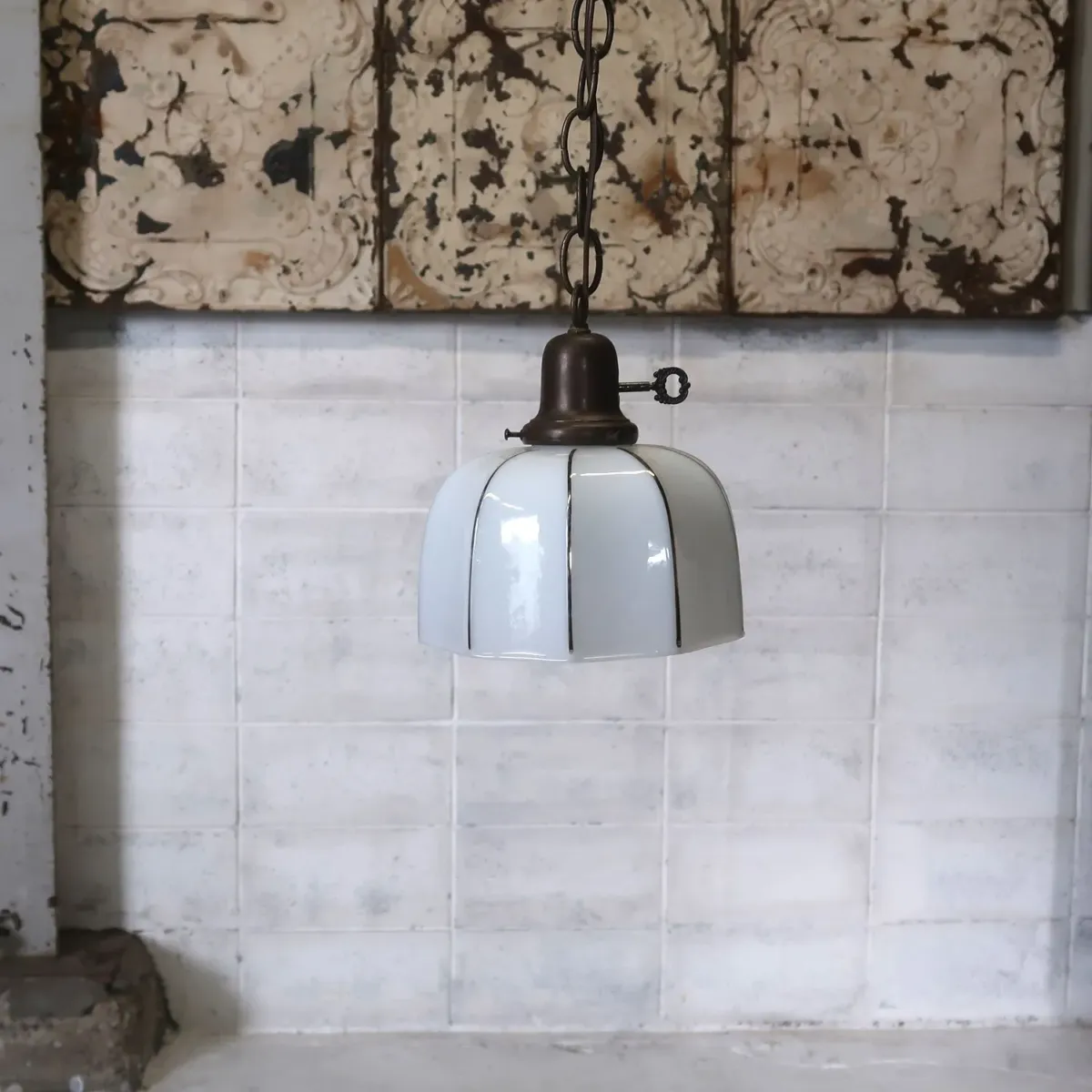 アンティーク ミルクガラス ペンダントランプ