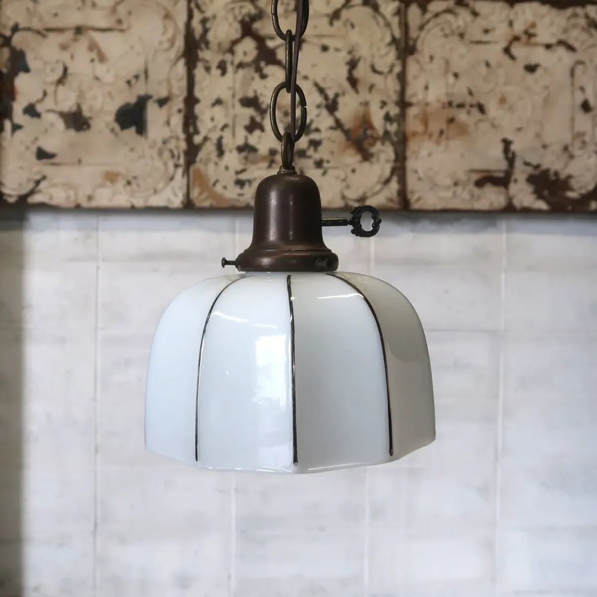 アンティーク ミルクガラス ペンダントランプ