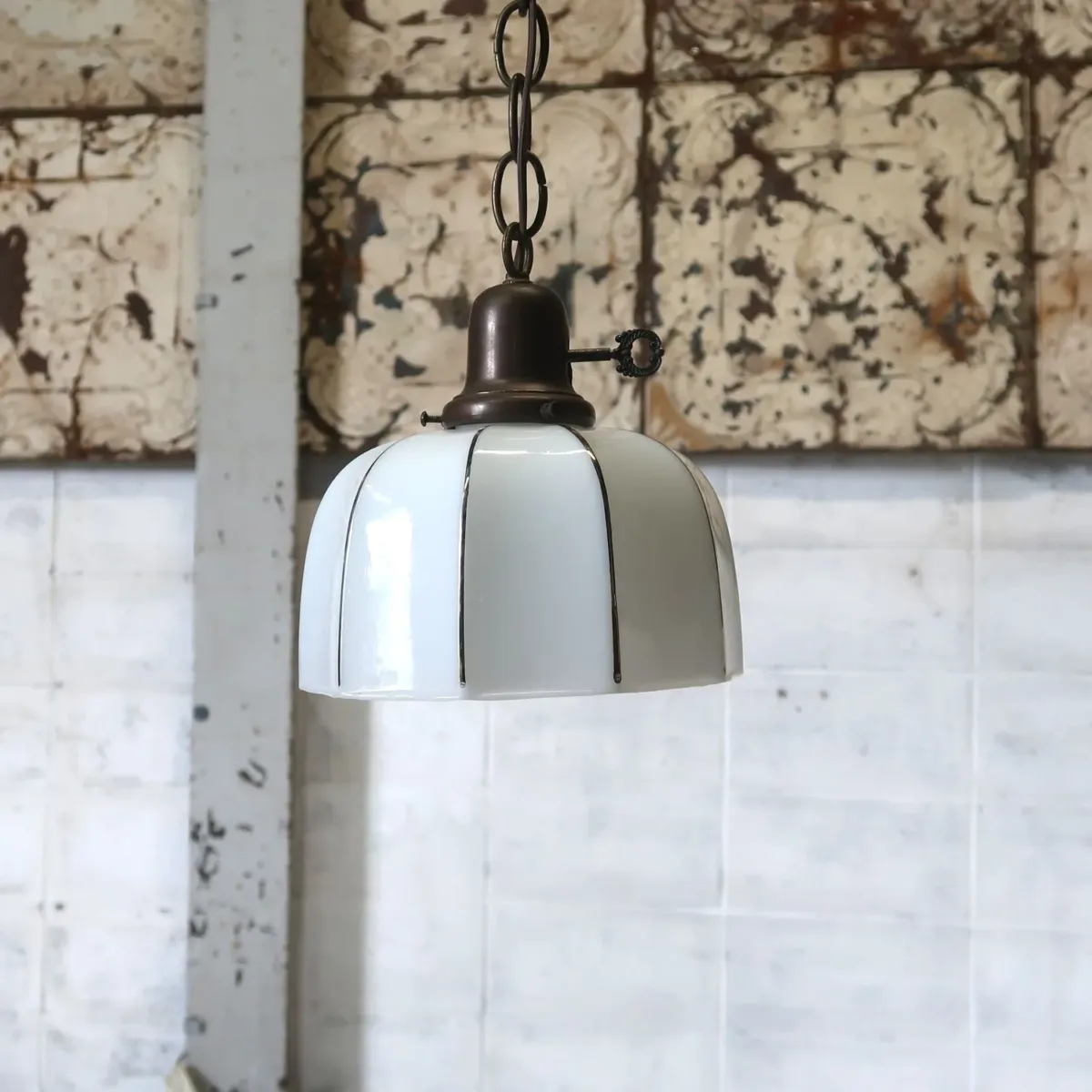 アンティーク ミルクガラス ペンダントランプ