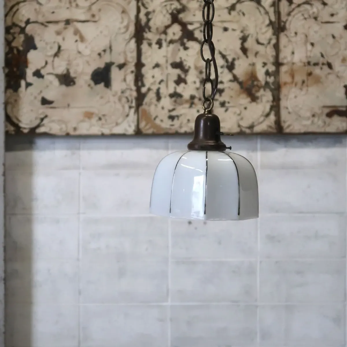 アンティーク ミルクガラス ペンダントランプ