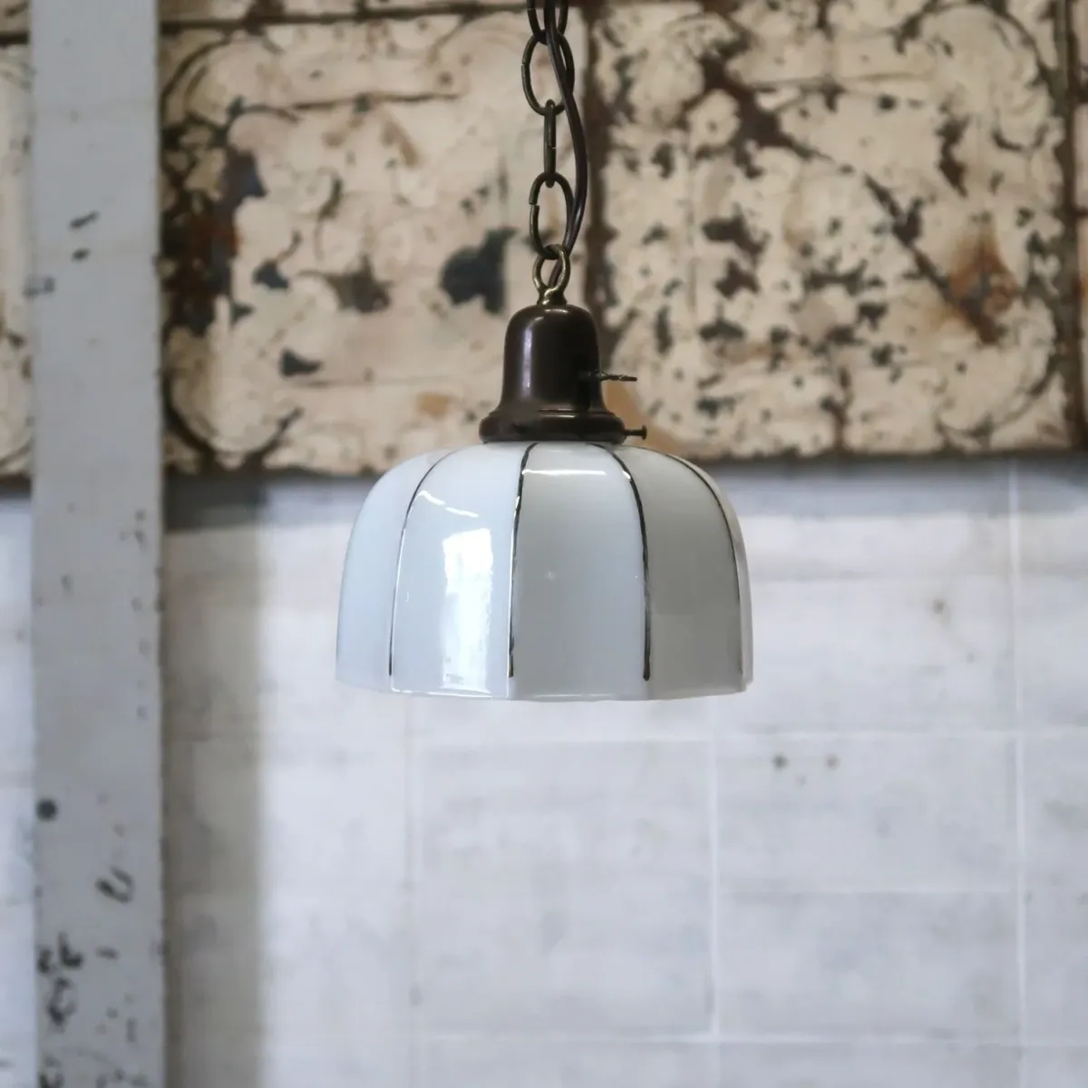 アンティーク ミルクガラス ペンダントランプ