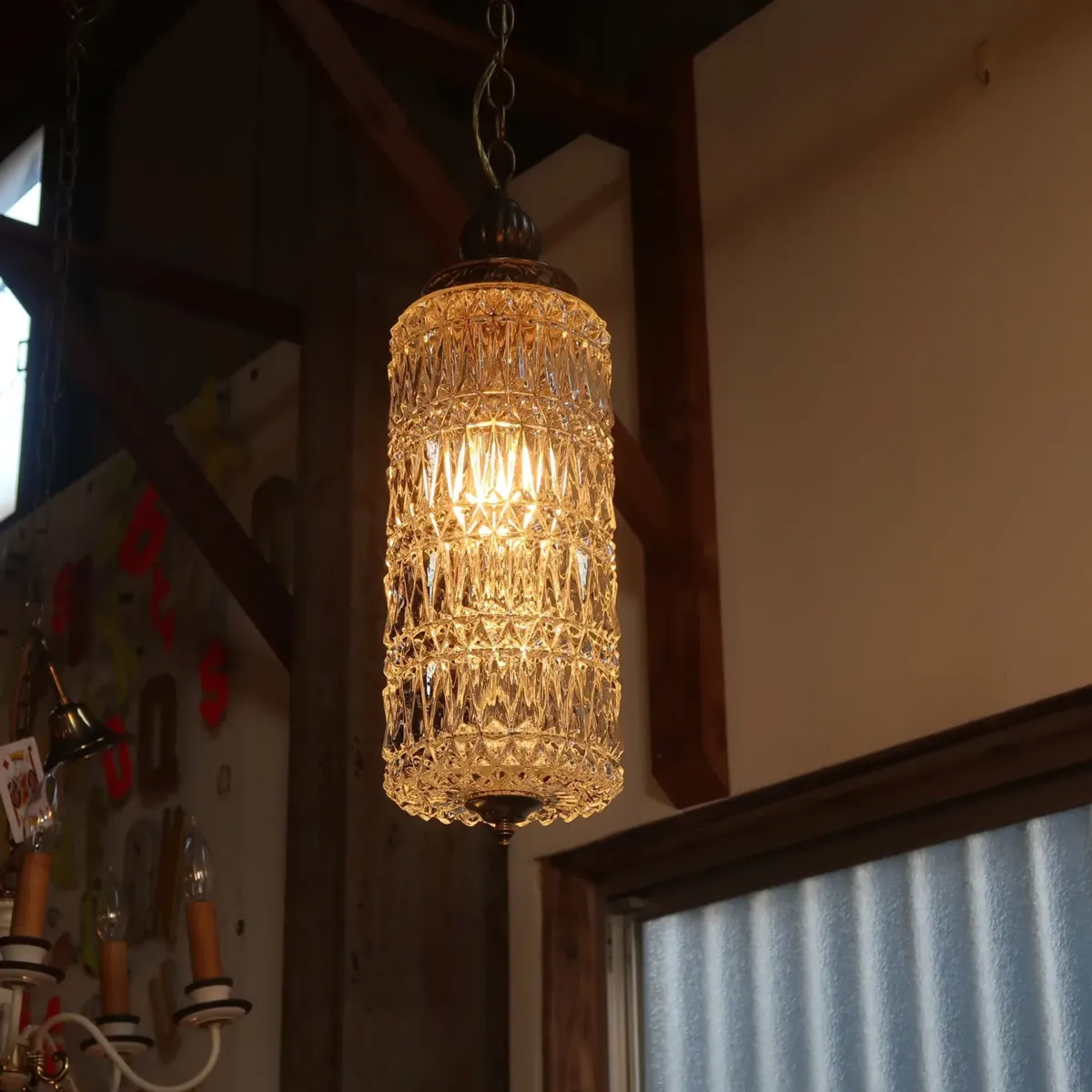 アンティーク カットガラスランプ クリアガラス