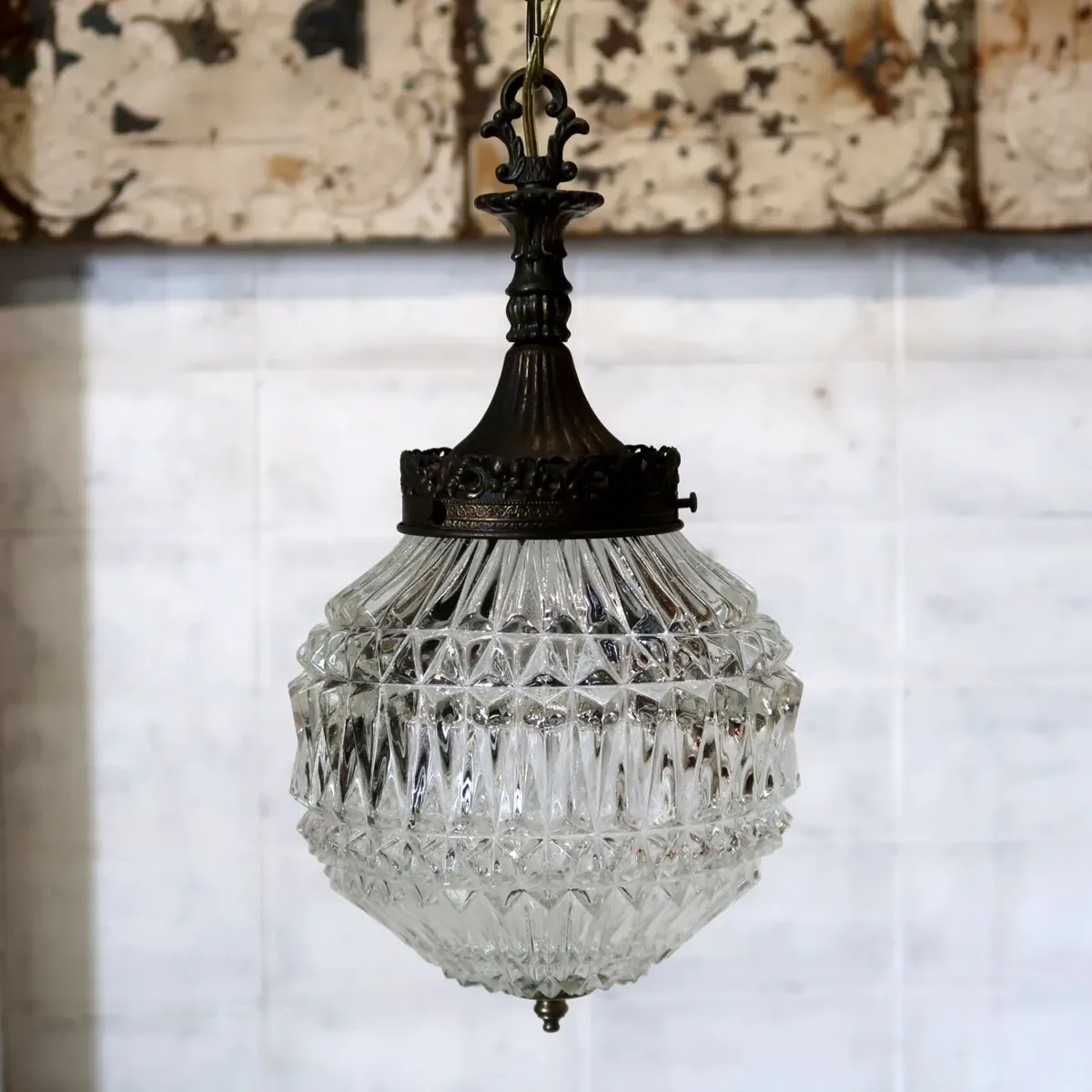 アンティーク カットガラスランプ クリアガラス