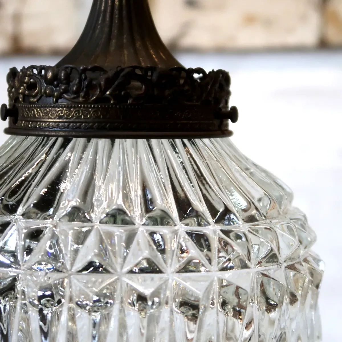 アンティーク カットガラスランプ クリアガラス