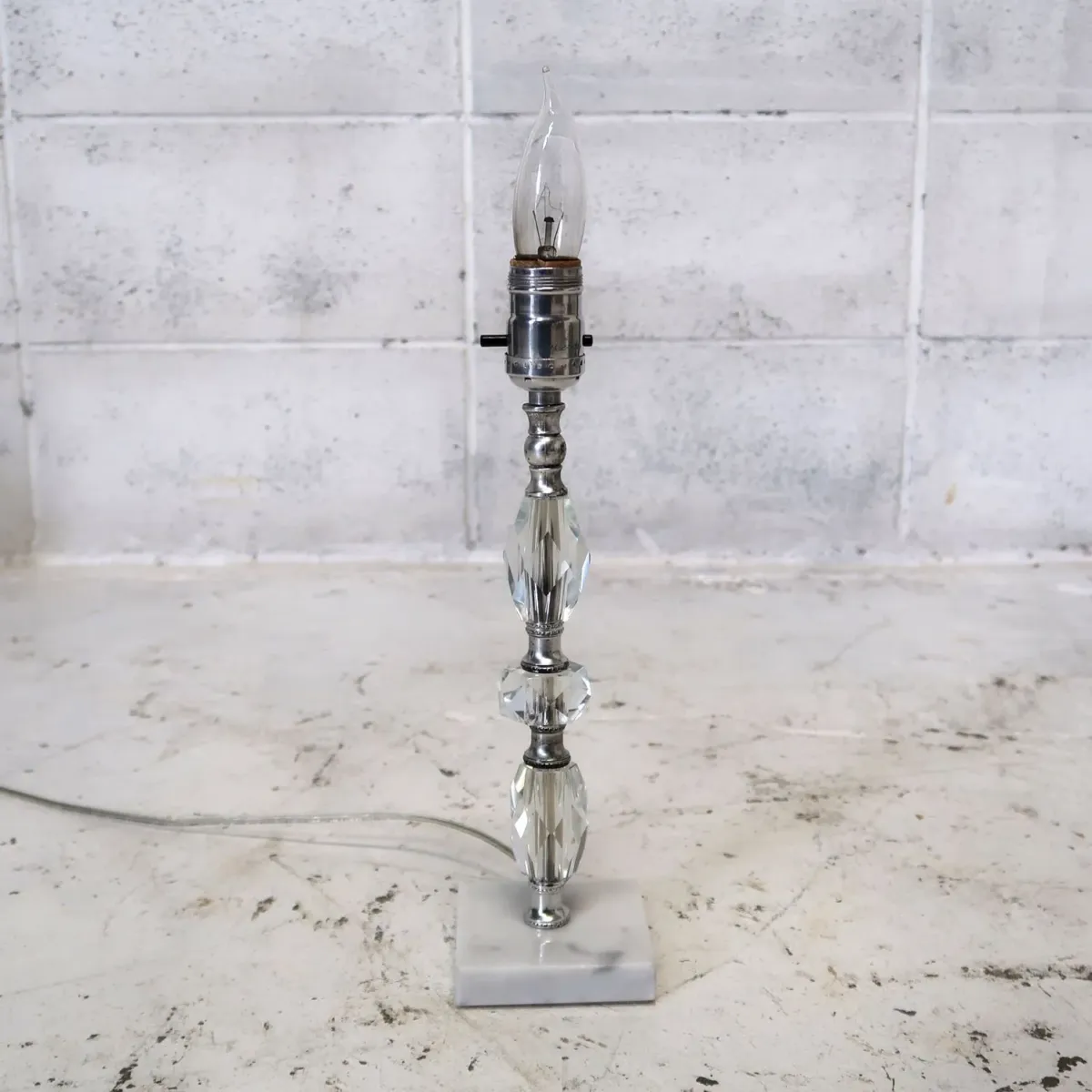 アンティーク ガラス×ストーンベース テーブルランプ