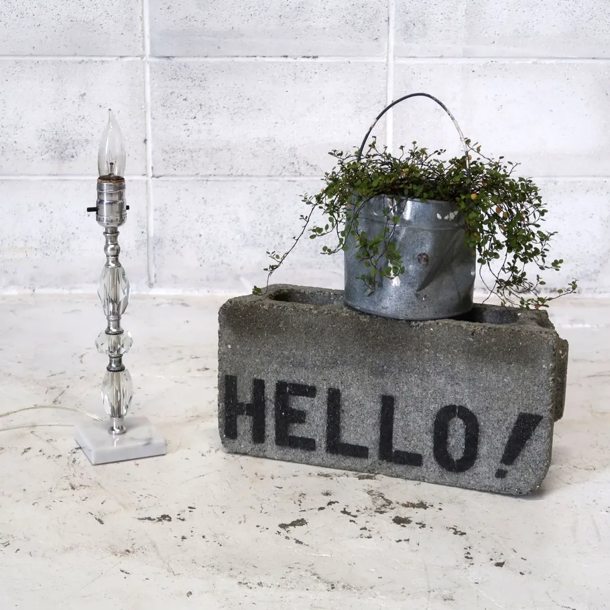 アンティーク ガラス×ストーンベース テーブルランプ