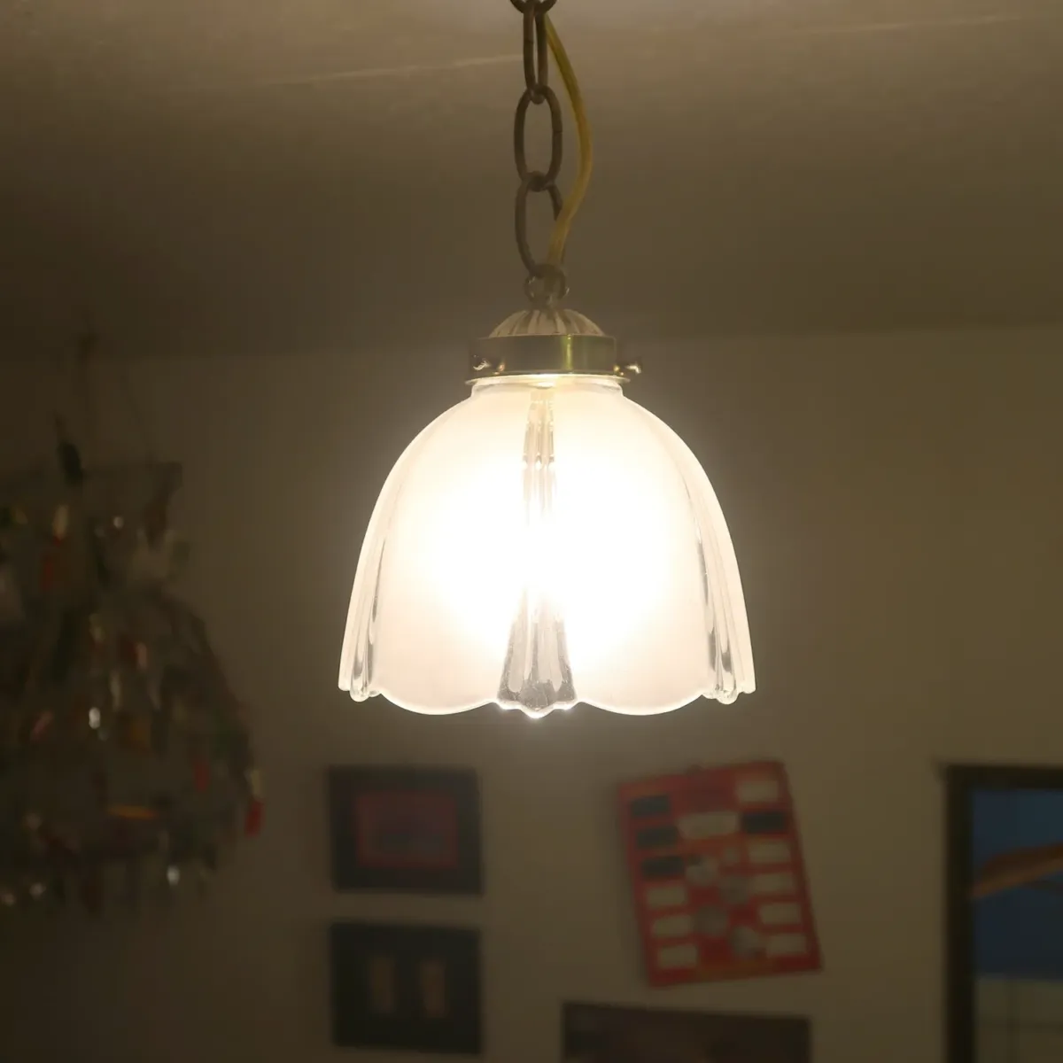 アンティーク フロスト×クリアガラス ペンダントランプ