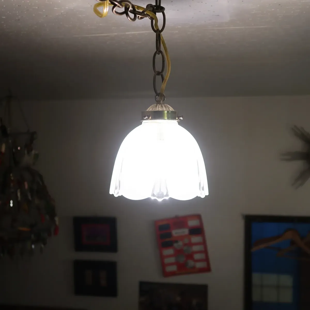アンティーク フロスト×クリアガラス ペンダントランプ