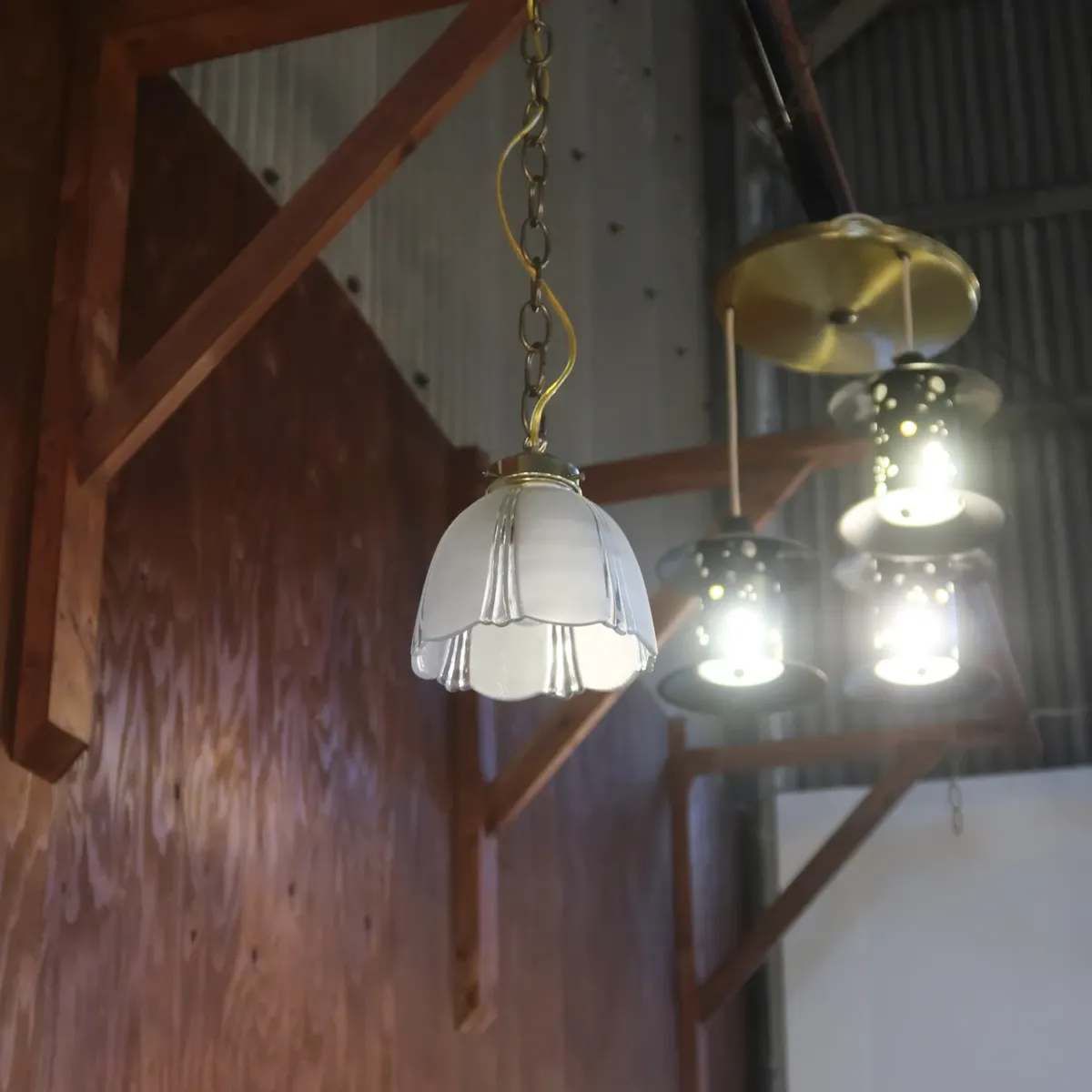 アンティーク フロスト×クリアガラス ペンダントランプ