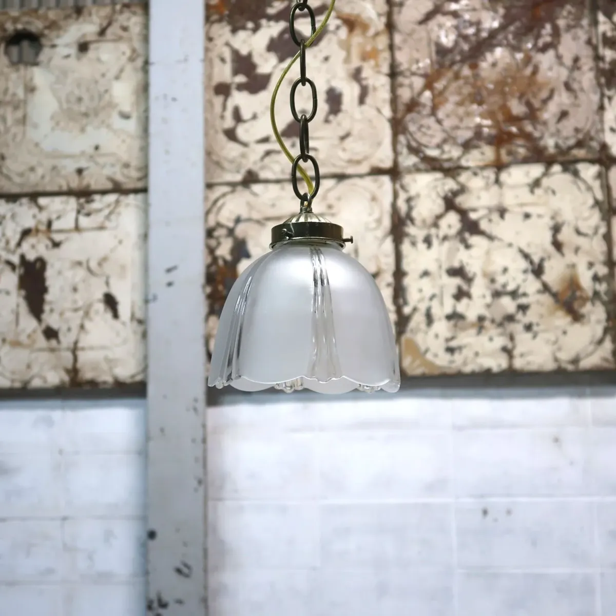 アンティーク フロスト×クリアガラス ペンダントランプ
