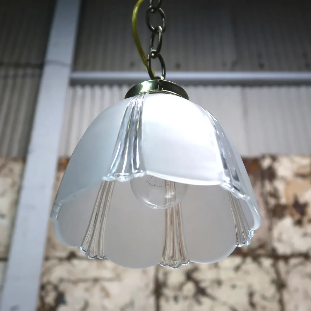 アンティーク フロスト×クリアガラス ペンダントランプ