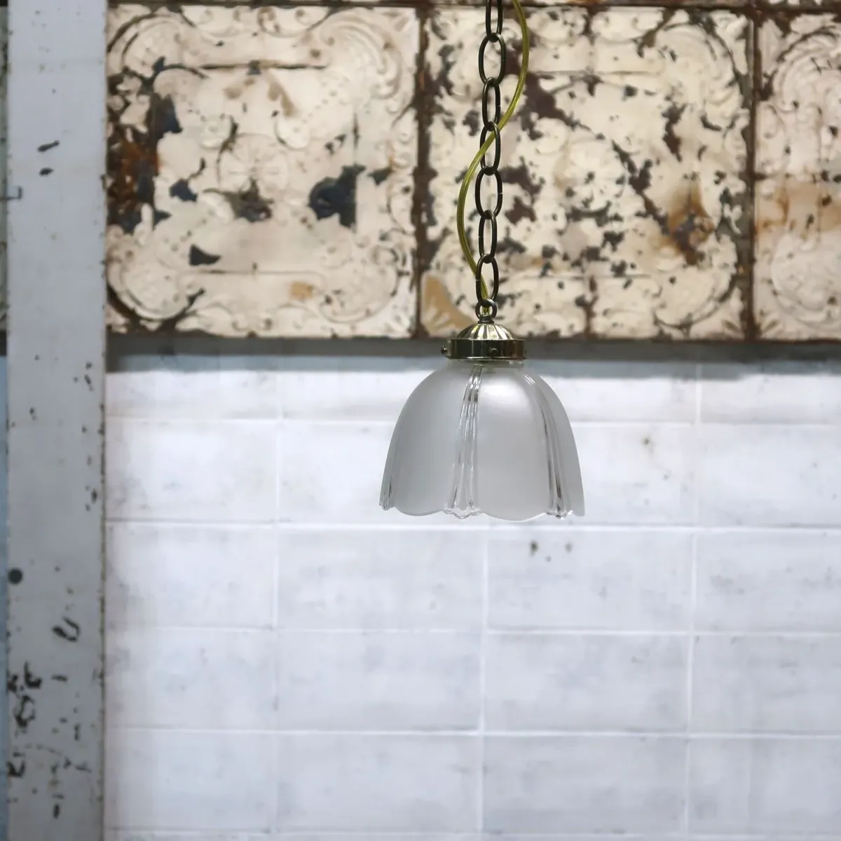 アンティーク フロスト×クリアガラス ペンダントランプ