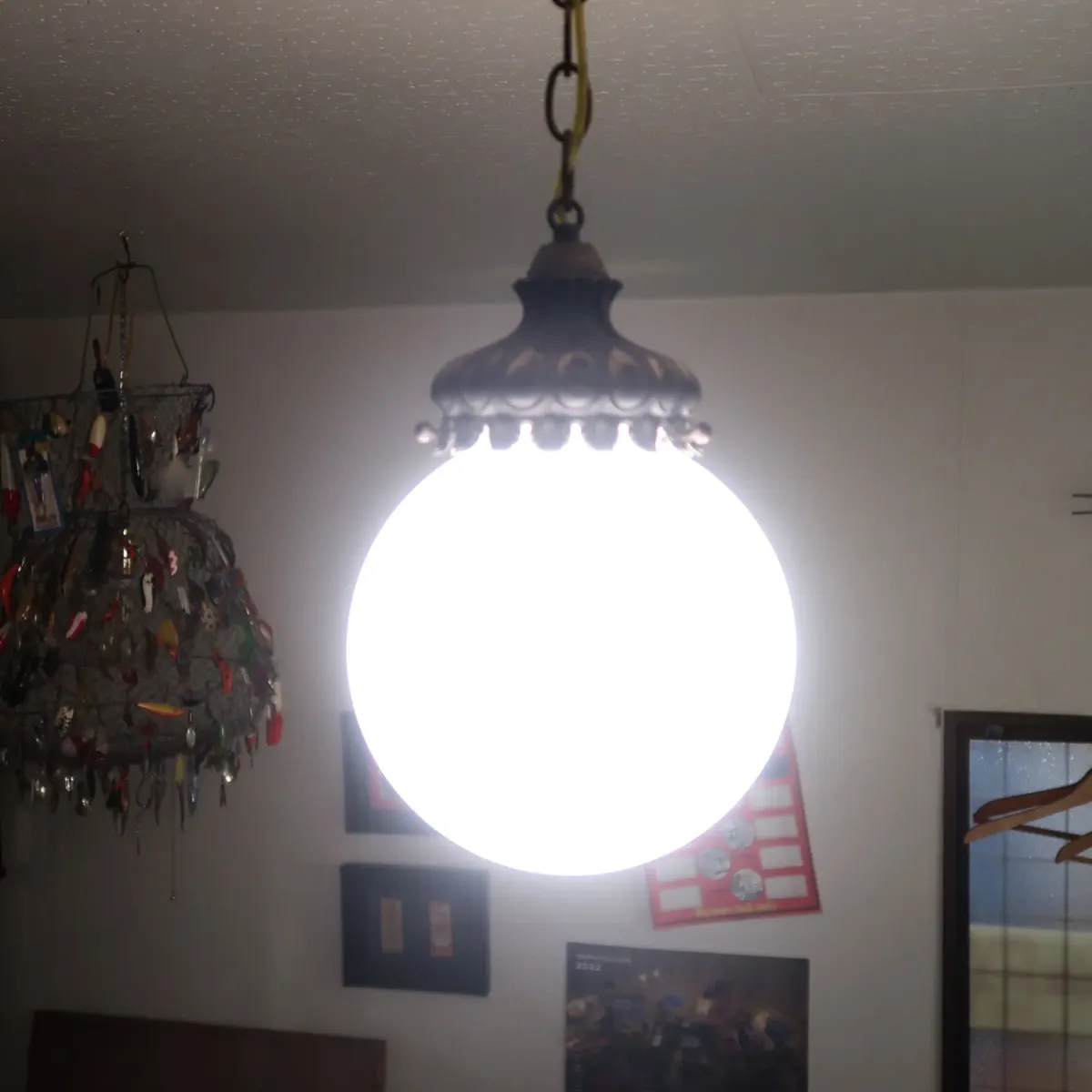 アンティーク ミルクガラス ペンダントランプ