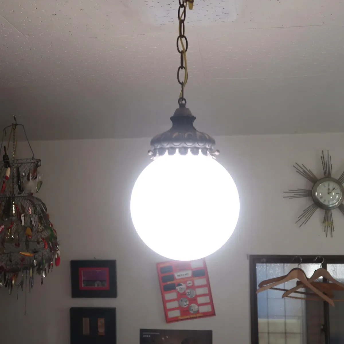 アンティーク ミルクガラス ペンダントランプ