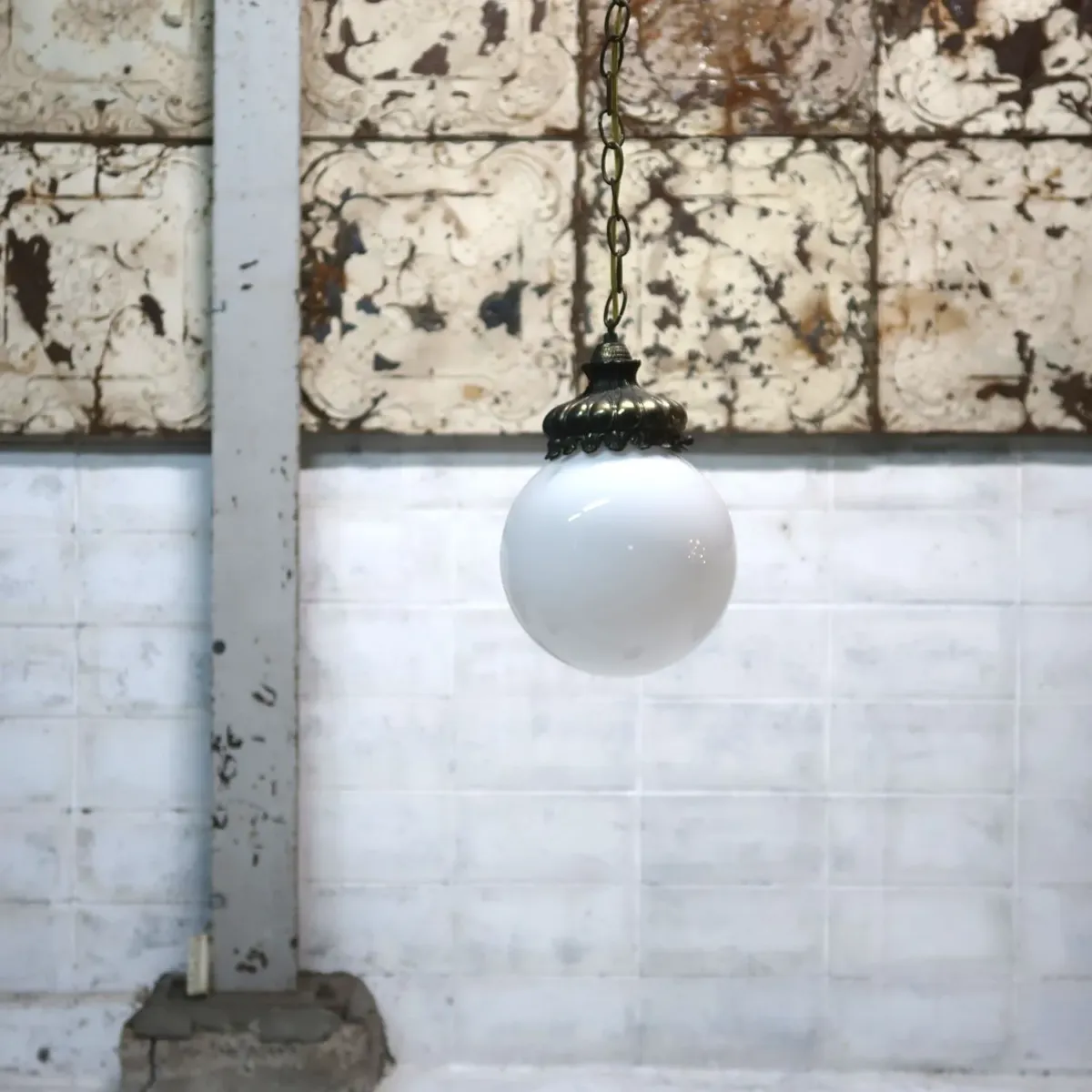 アンティーク ミルクガラス ペンダントランプ