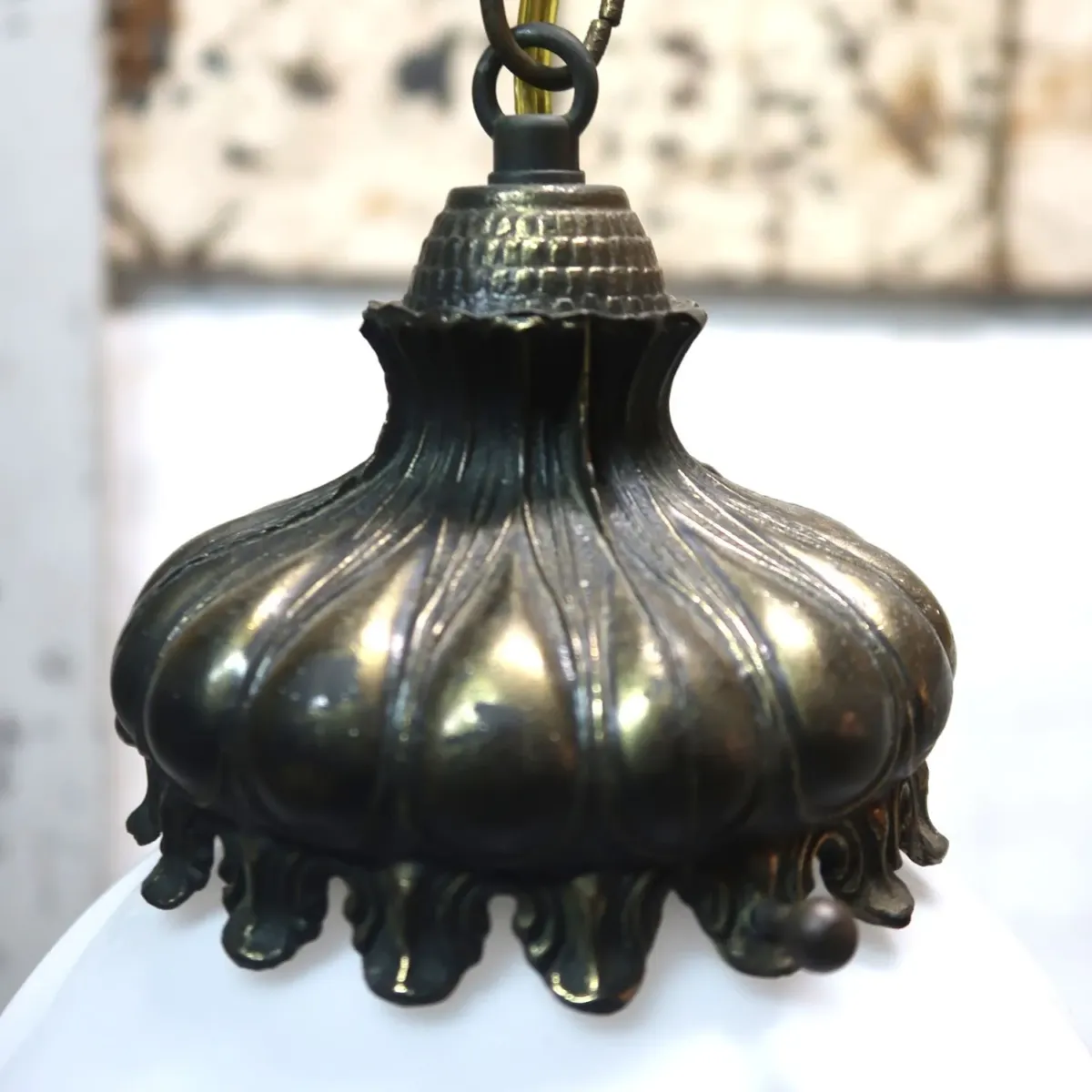 アンティーク ミルクガラス ペンダントランプ