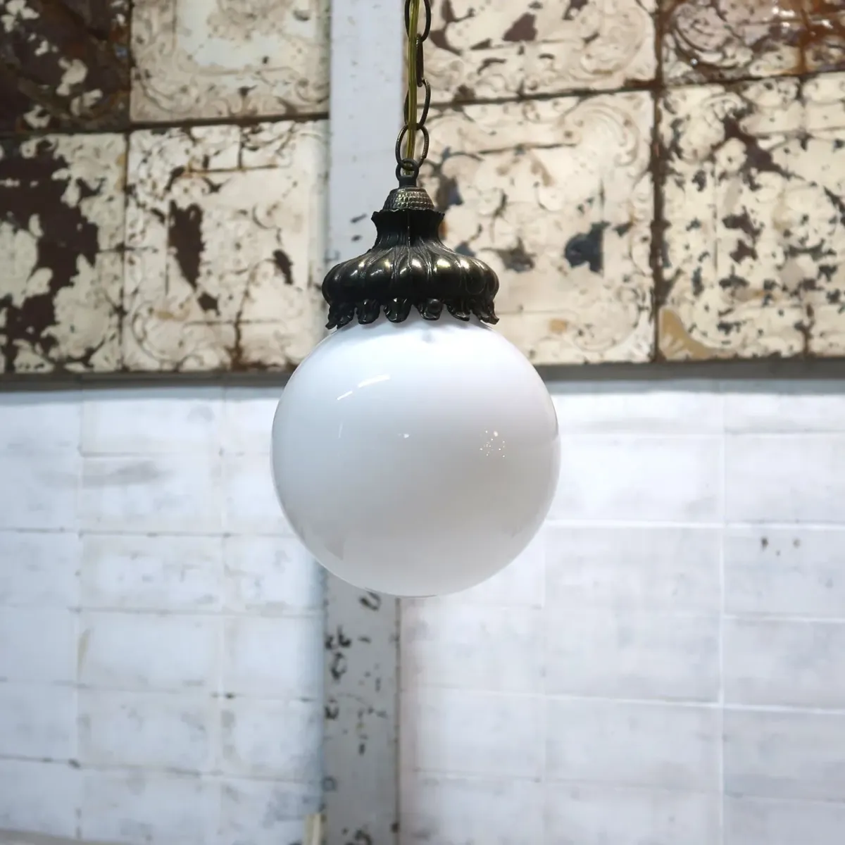 アンティーク ミルクガラス ペンダントランプ