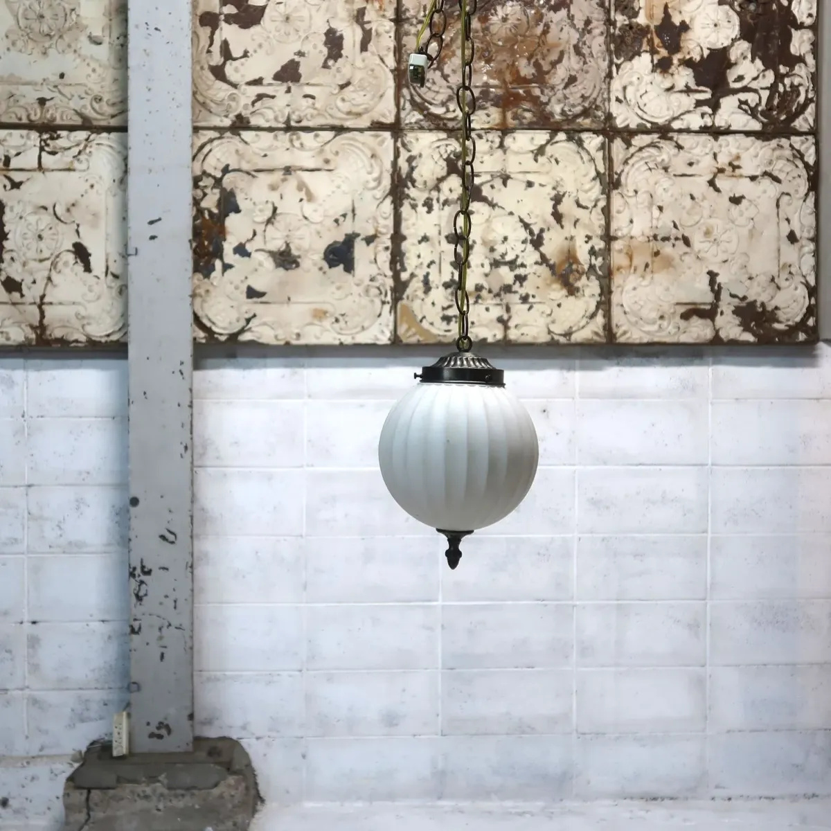 アンティーク ミルクガラス ペンダントランプ