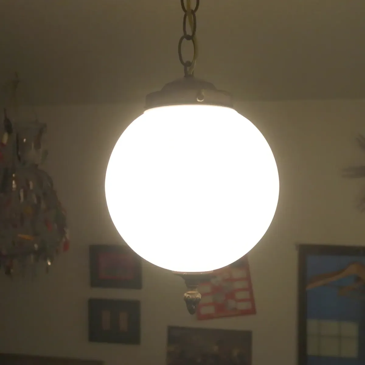 アンティーク ミルクガラス ペンダントランプ