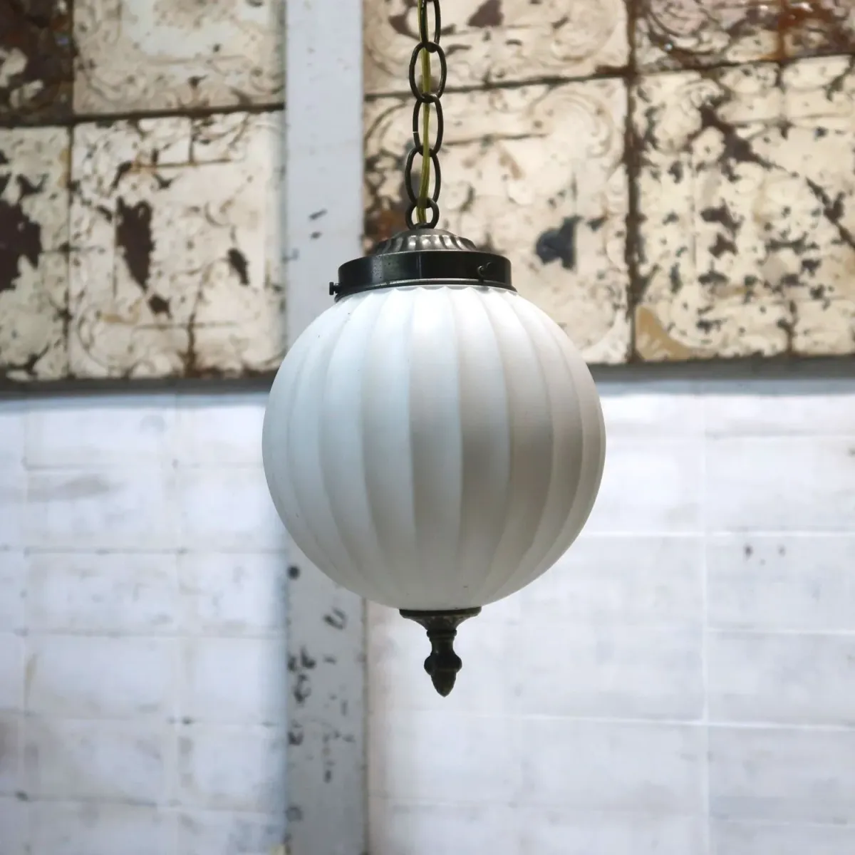 アンティーク ミルクガラス ペンダントランプ