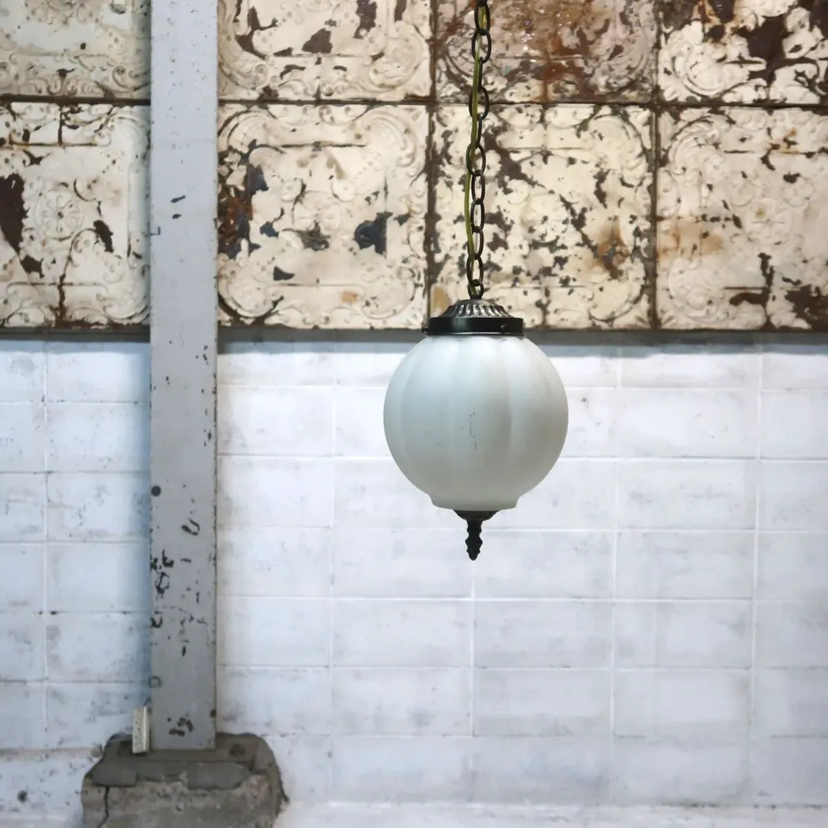 アンティーク ミルクガラス ペンダントランプ