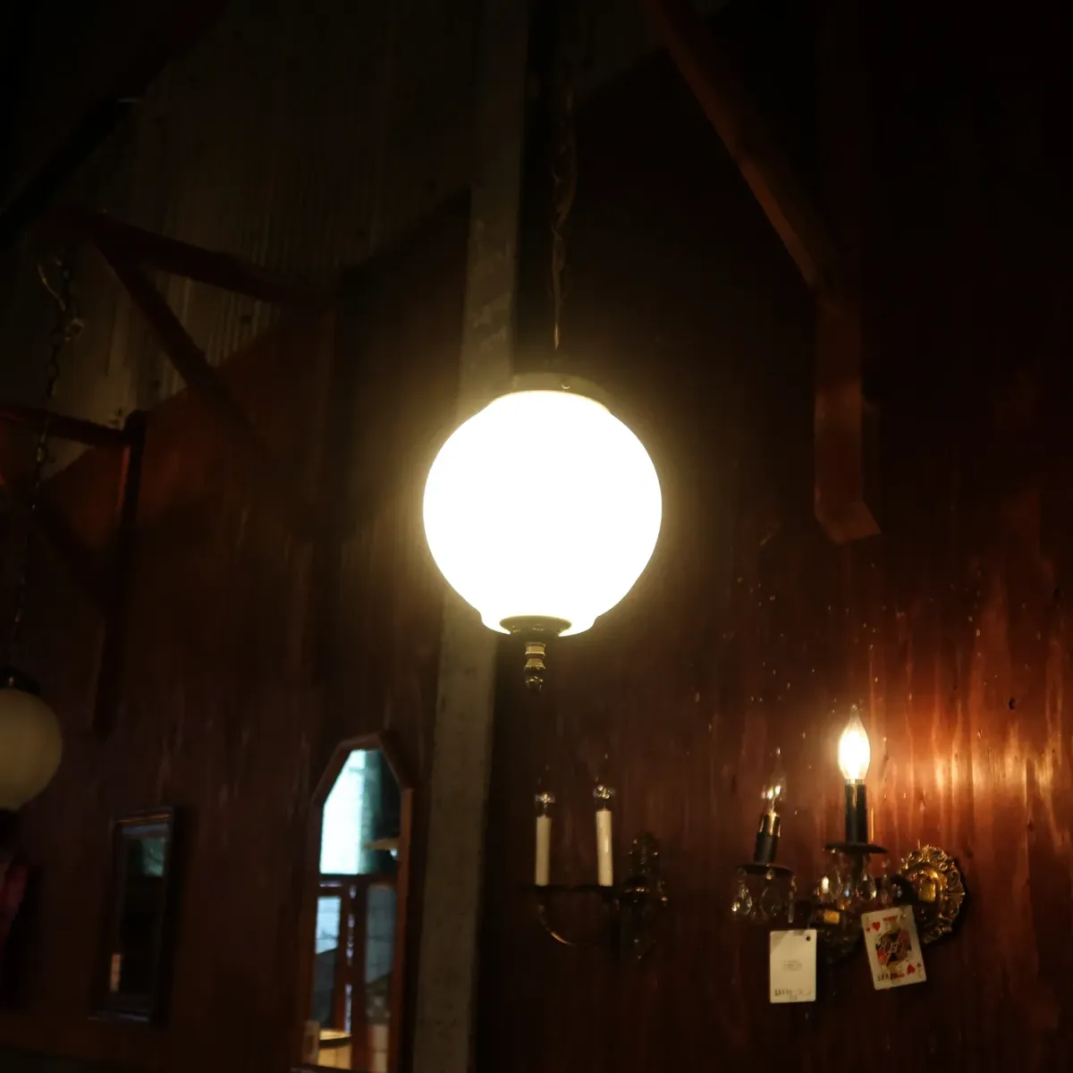 アンティーク ミルクガラス ペンダントランプ