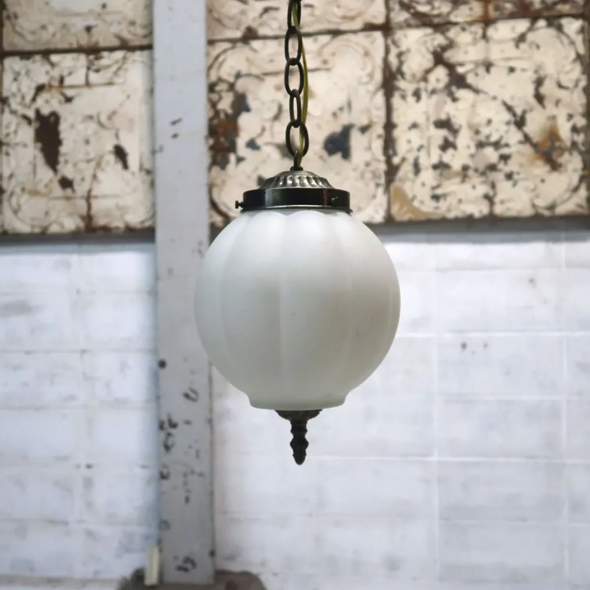 アンティーク ミルクガラス ペンダントランプ