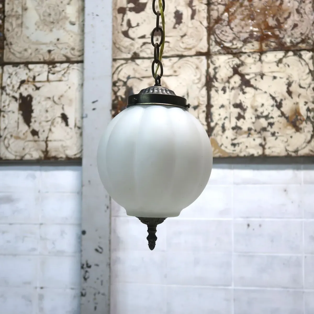 アンティーク ミルクガラス ペンダントランプ