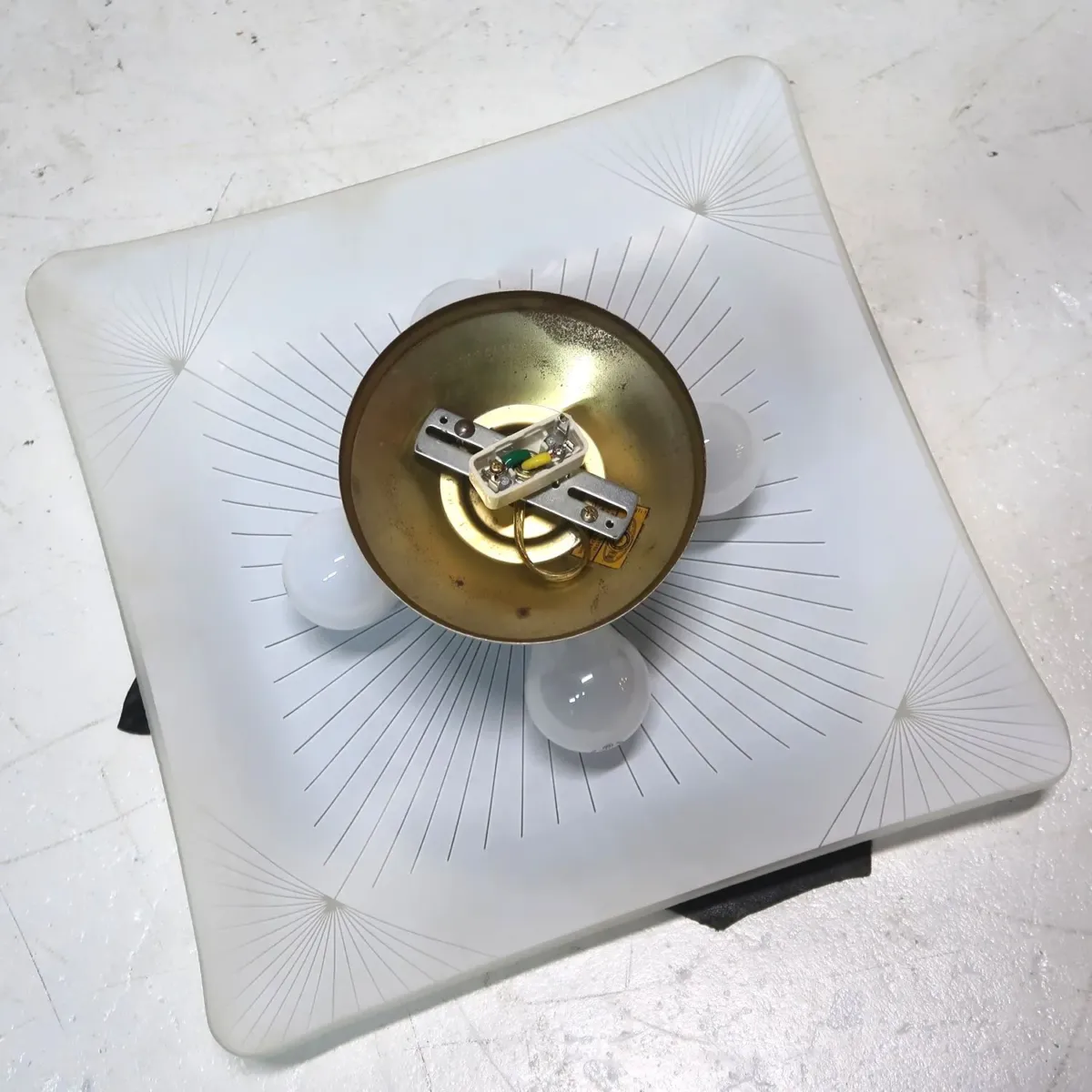 ミッドセンチュリー フロストガラス シーリングランプ 4灯