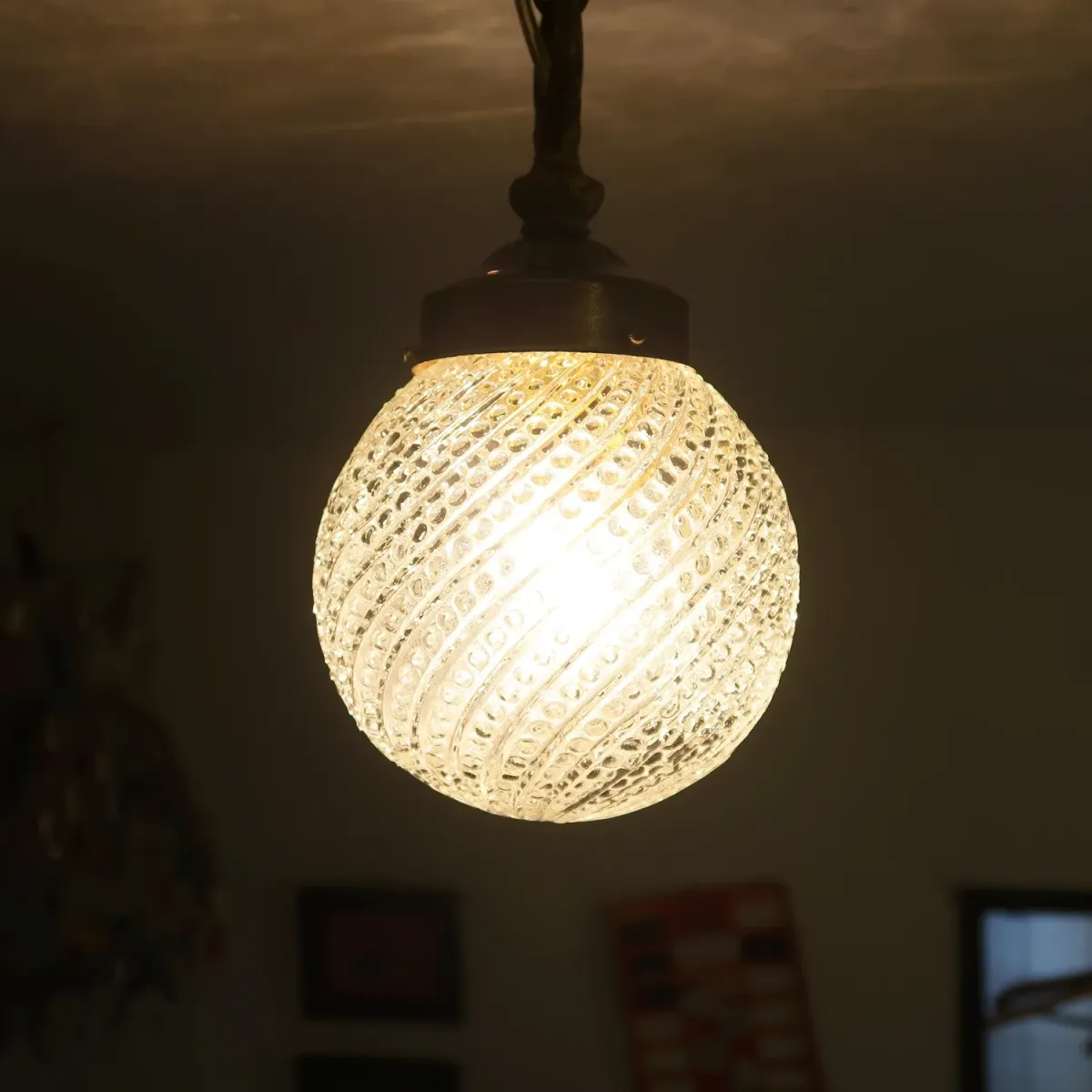 アンティーク クリアガラス ペンダントランプ