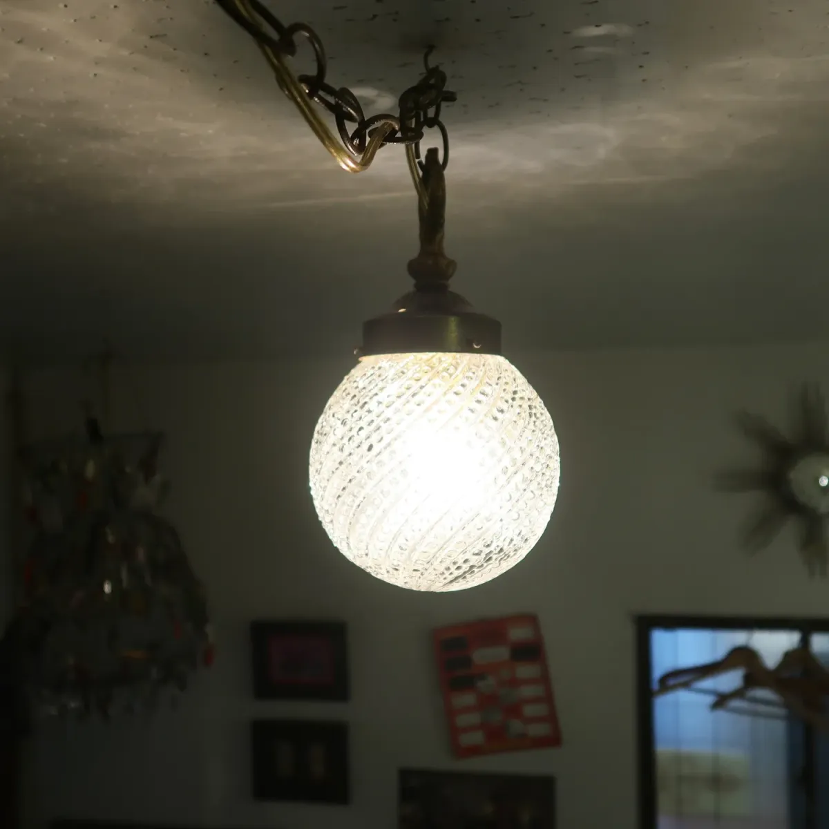 アンティーク クリアガラス ペンダントランプ