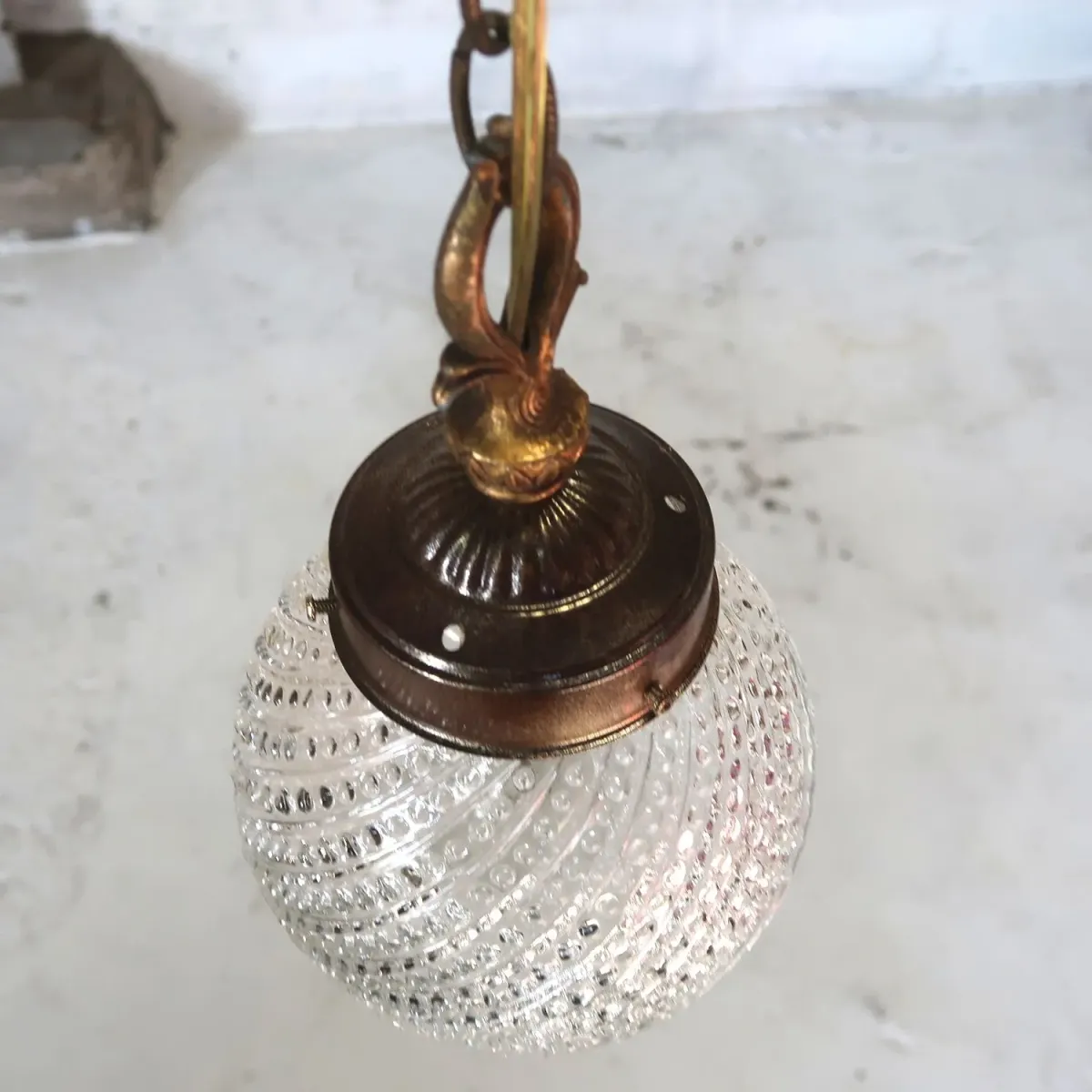 アンティーク クリアガラス ペンダントランプ