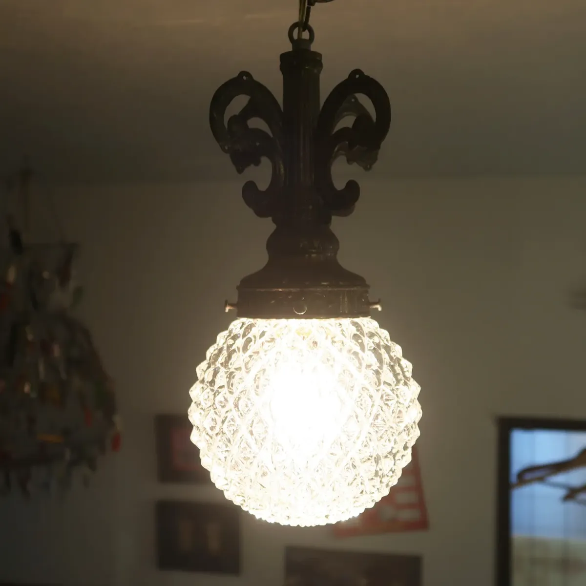 アンティーク カットガラスランプ クリアガラス