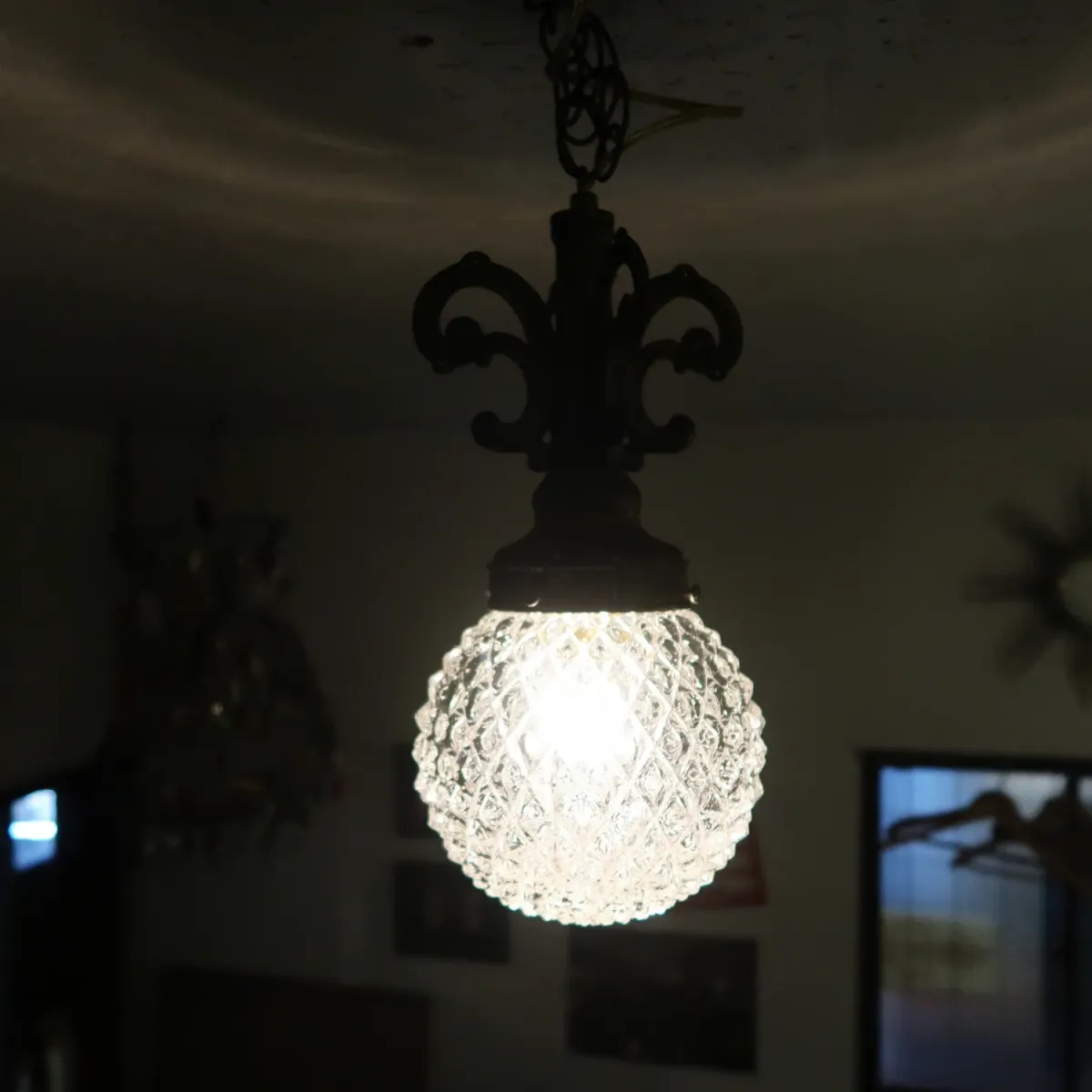 アンティーク カットガラスランプ クリアガラス