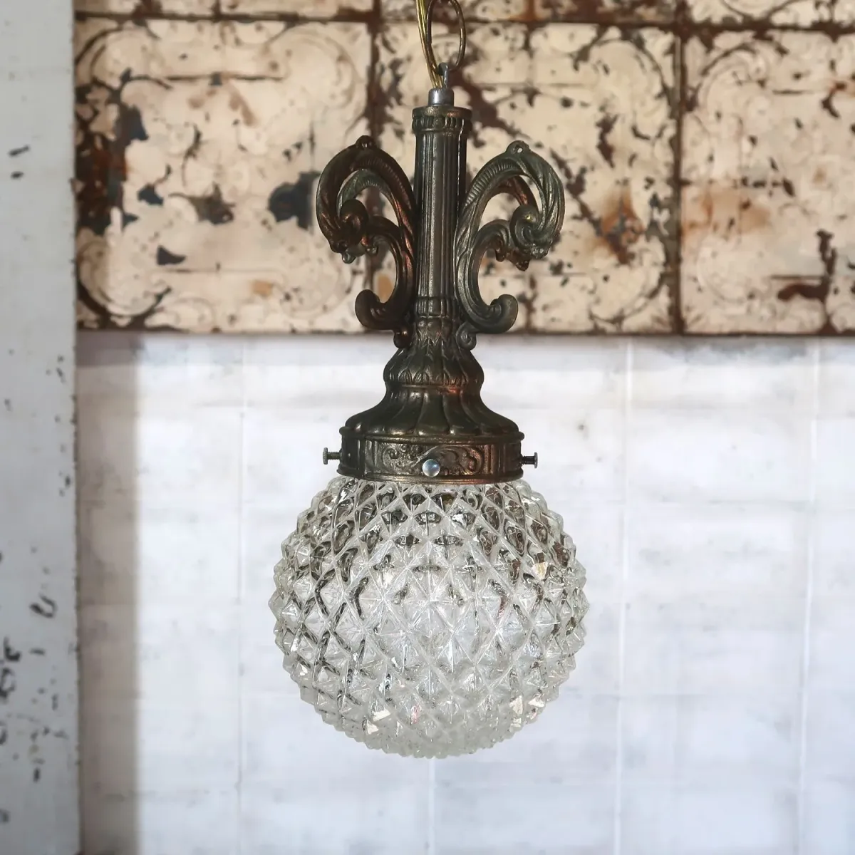 アンティーク カットガラスランプ クリアガラス