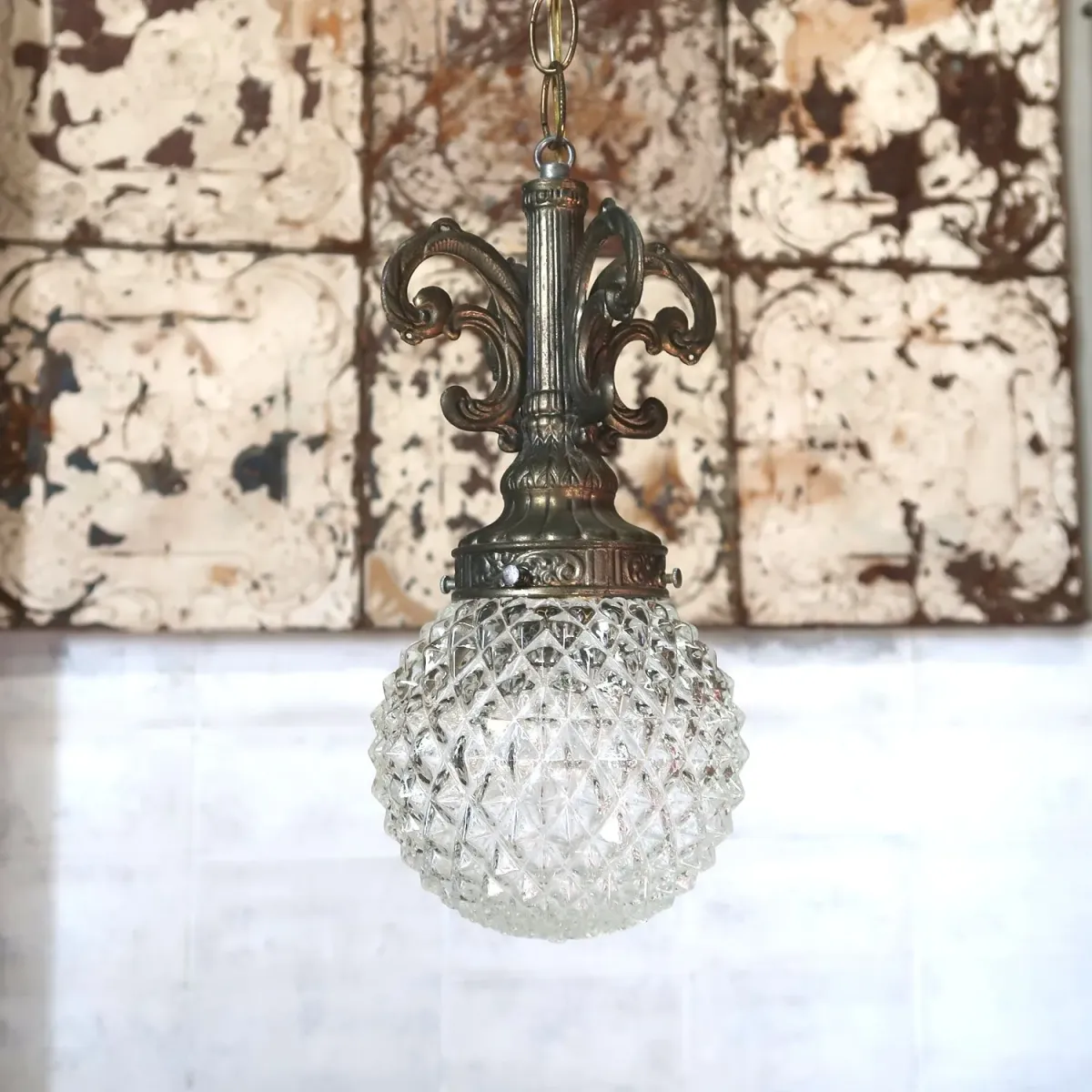 アンティーク カットガラスランプ クリアガラス