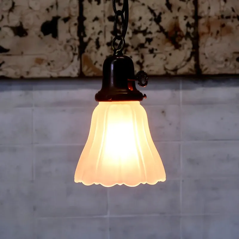 アンティーク フロストガラス ペンダントランプ