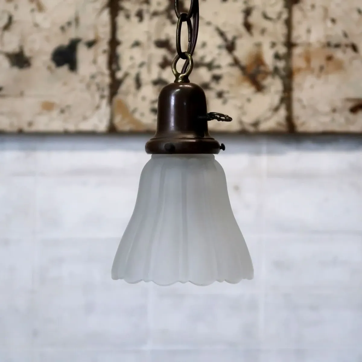 アンティーク フロストガラス ペンダントランプ