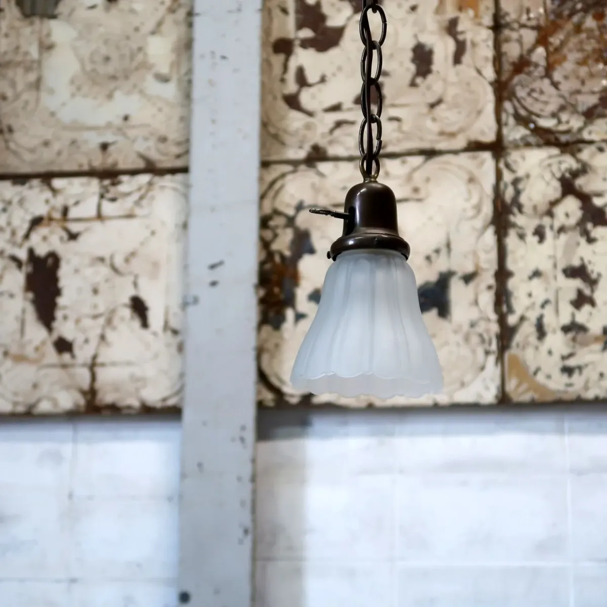 アンティーク フロストガラス ペンダントランプ