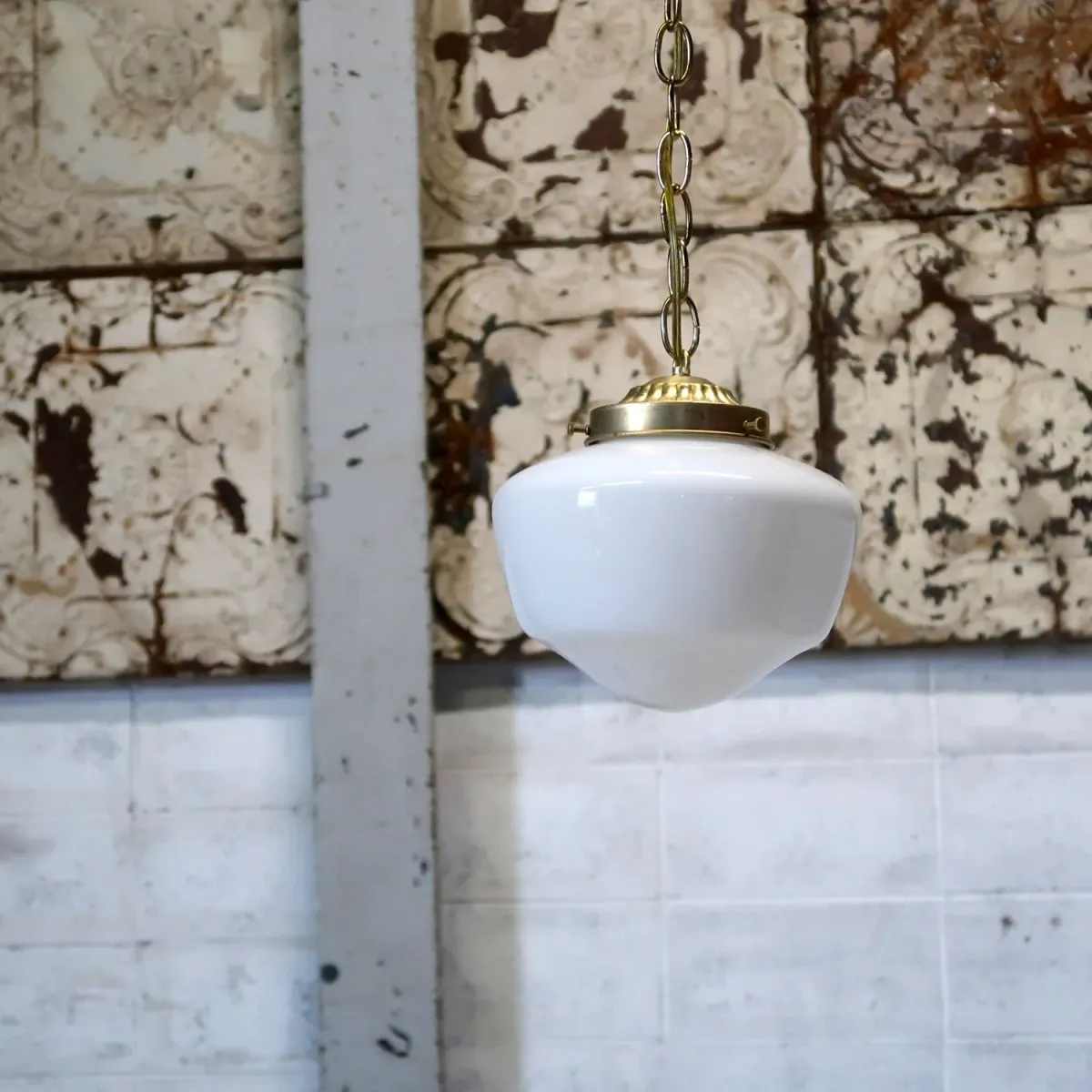 アンティーク ミルクガラス ペンダントランプ