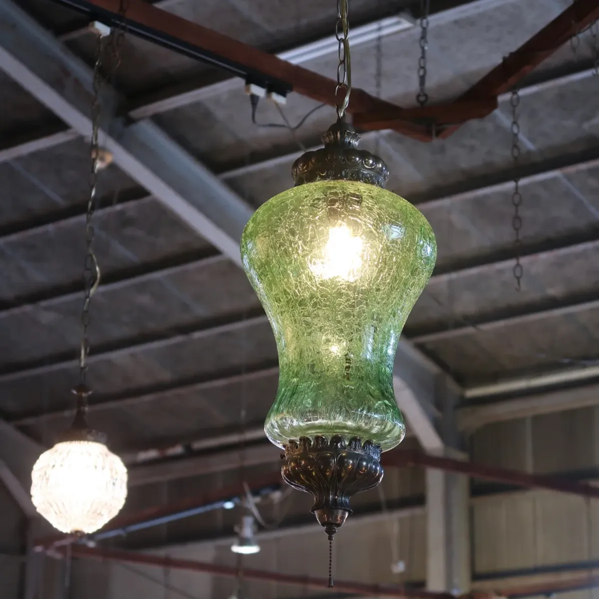 アンティーク クラックガラスランプ グリーン