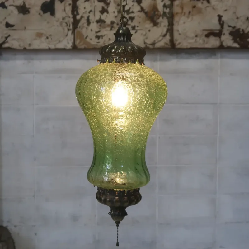 アンティーク クラックガラスランプ グリーン