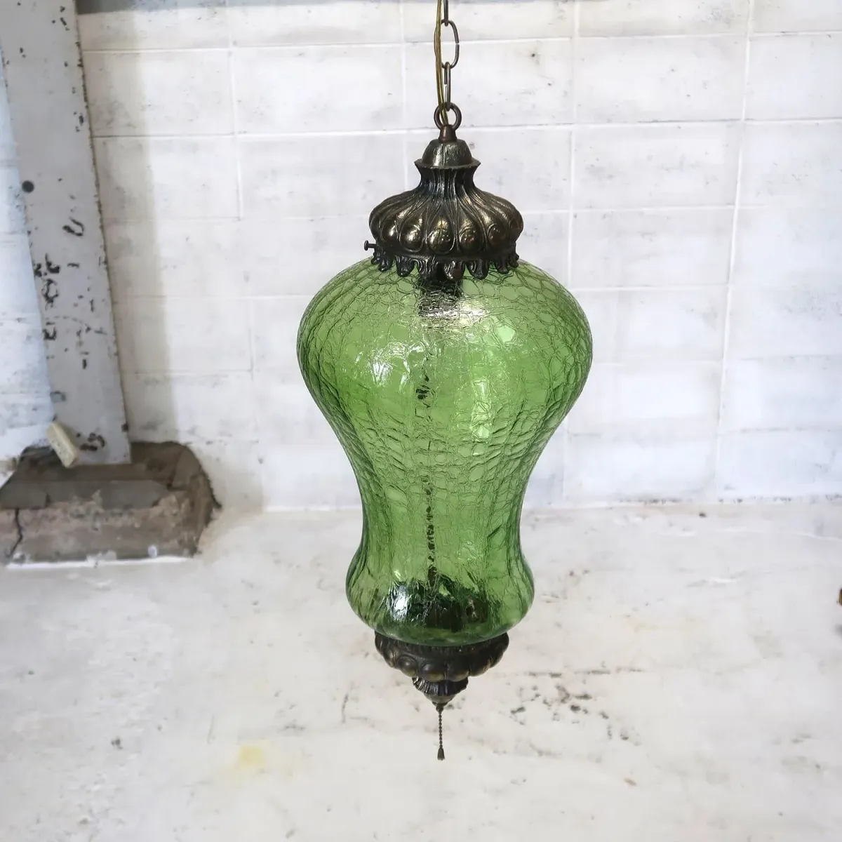 アンティーク クラックガラスランプ グリーン